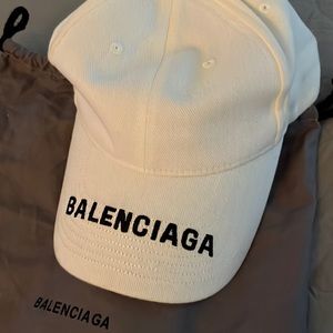 Balenciaga baseball cap. Gently used. White with black. With box and dust bag
